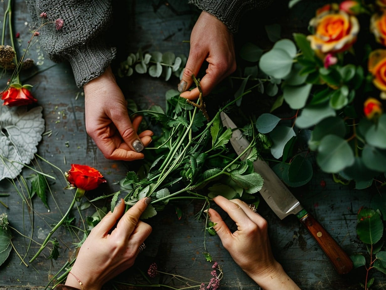 doing flower arrangements with a knife