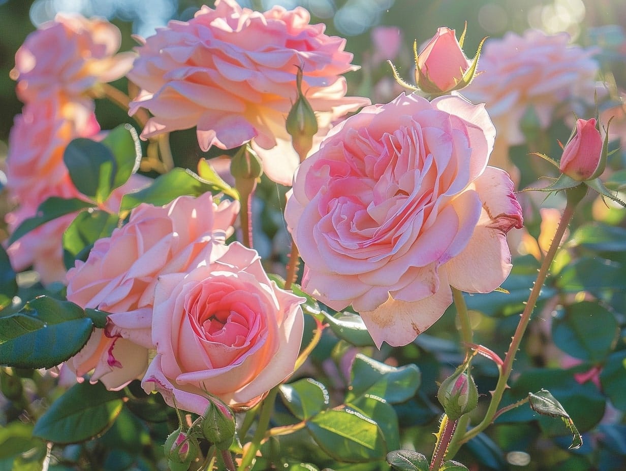 beautiful pink roses in a garden