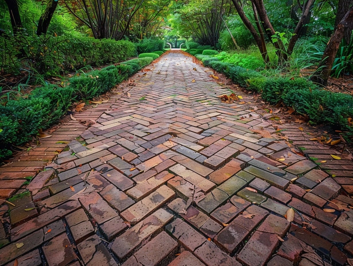 Garden pathway with Brick Herringbone Pattern