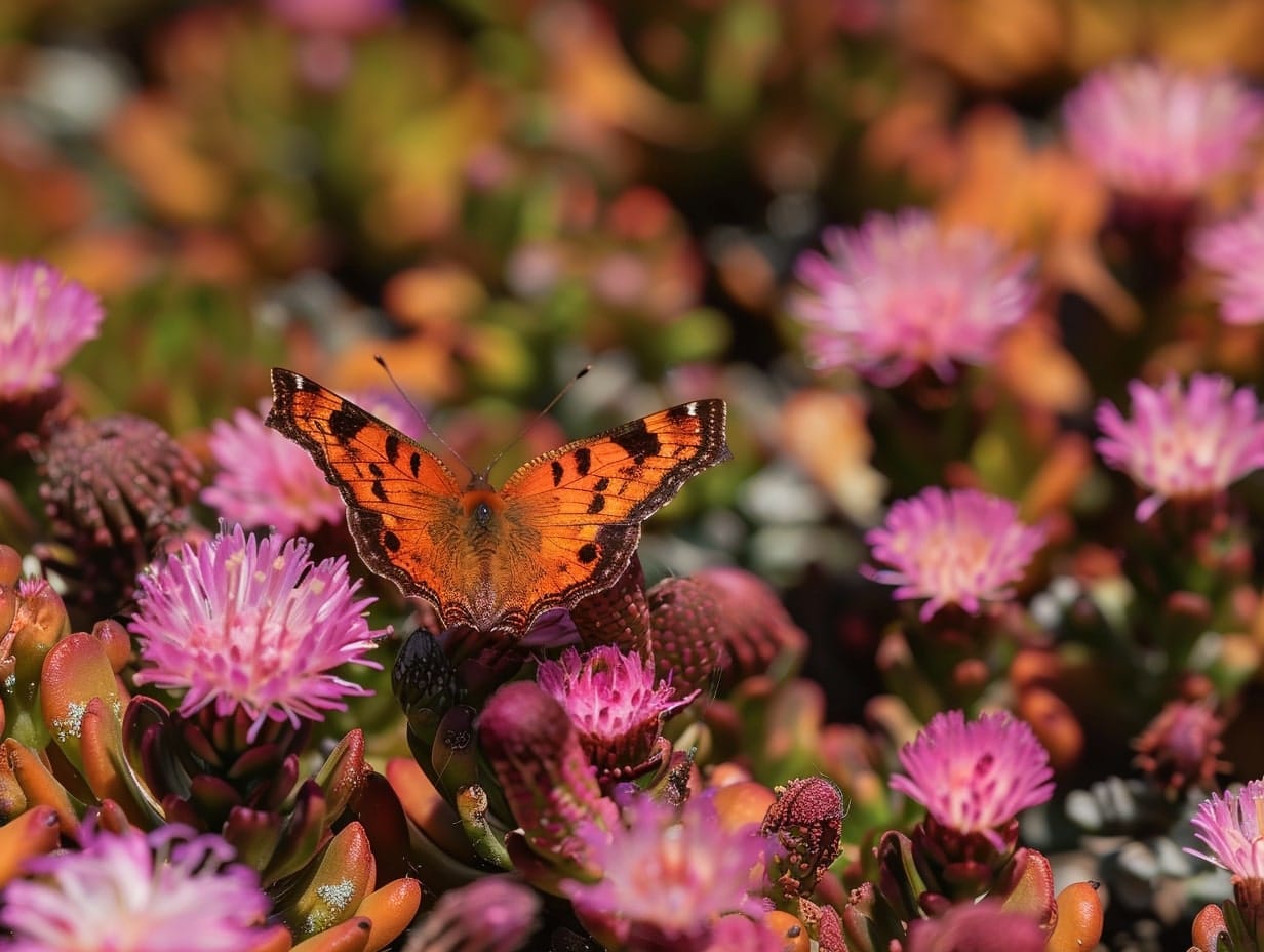 a butterfly pollinating ice plants