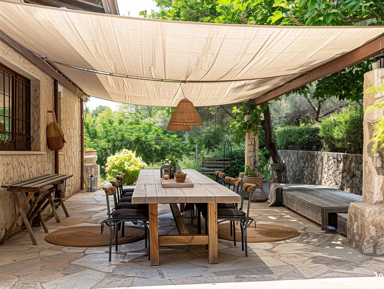 patio covered with a canvas canopy