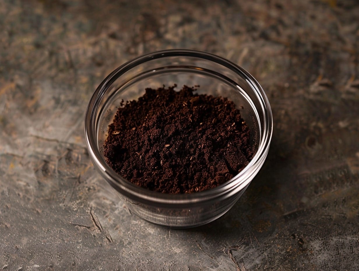 coffee grounds in a small glass bowl