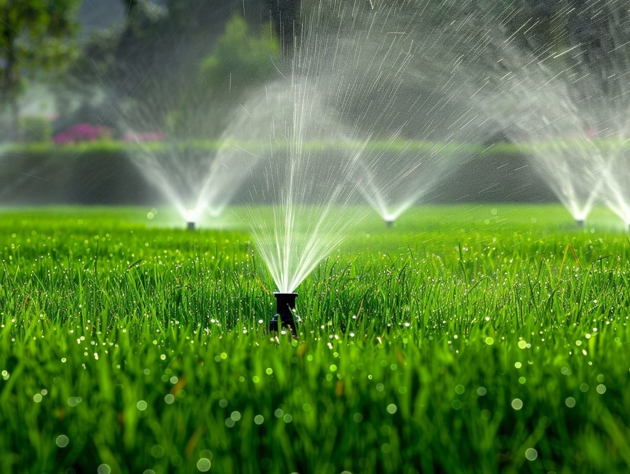 water sprinkles watering garden grass