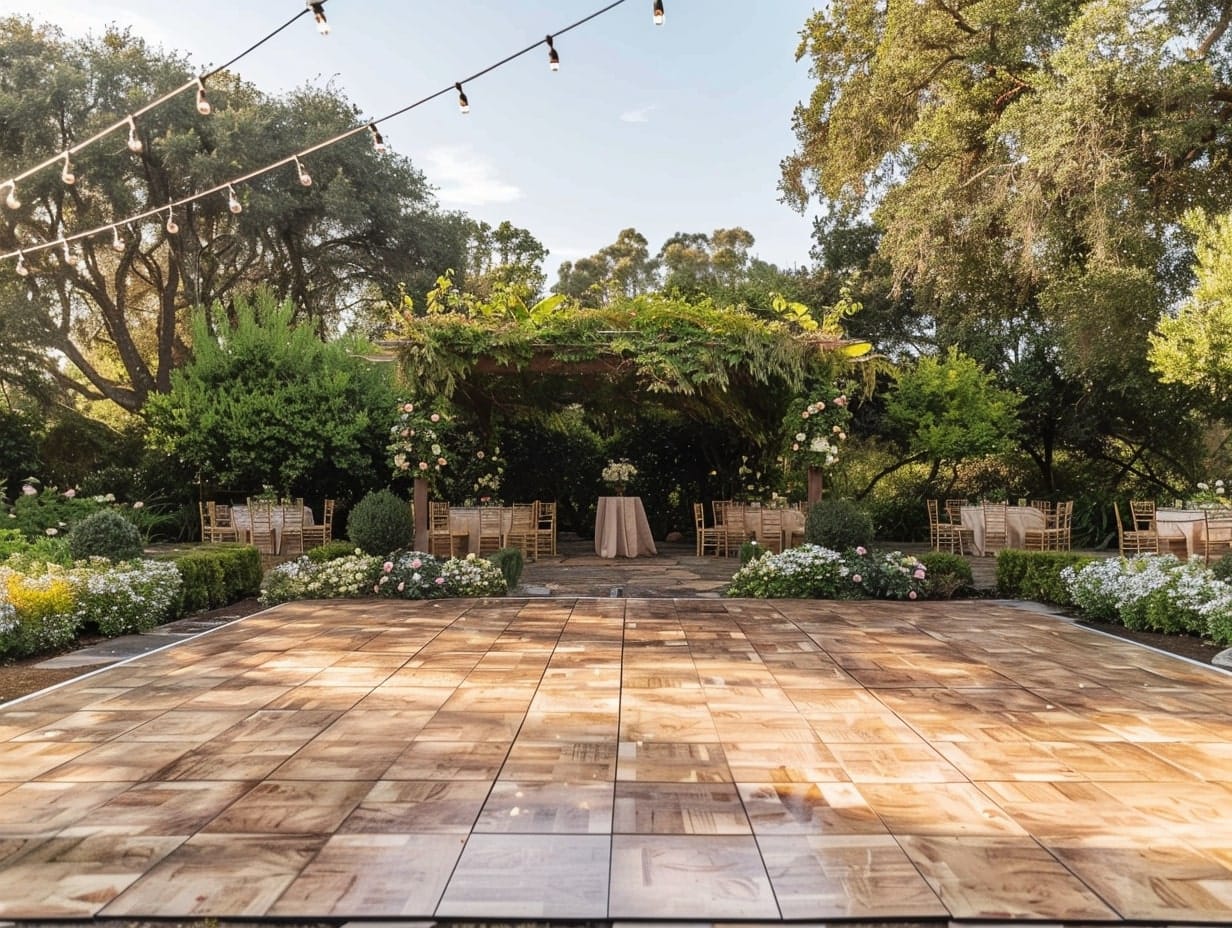 outdoor wedding dance floor made of interlocking deck tiles