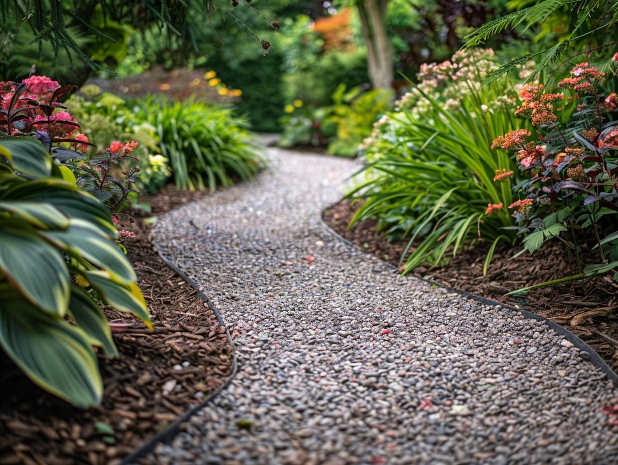 Backyard pathway with decorative gravel