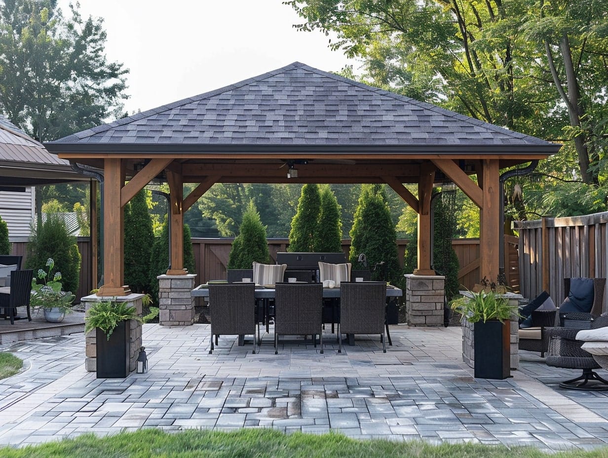 patio with a gazebo structure and furniture