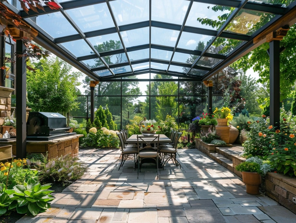 patio covered with a glass roof