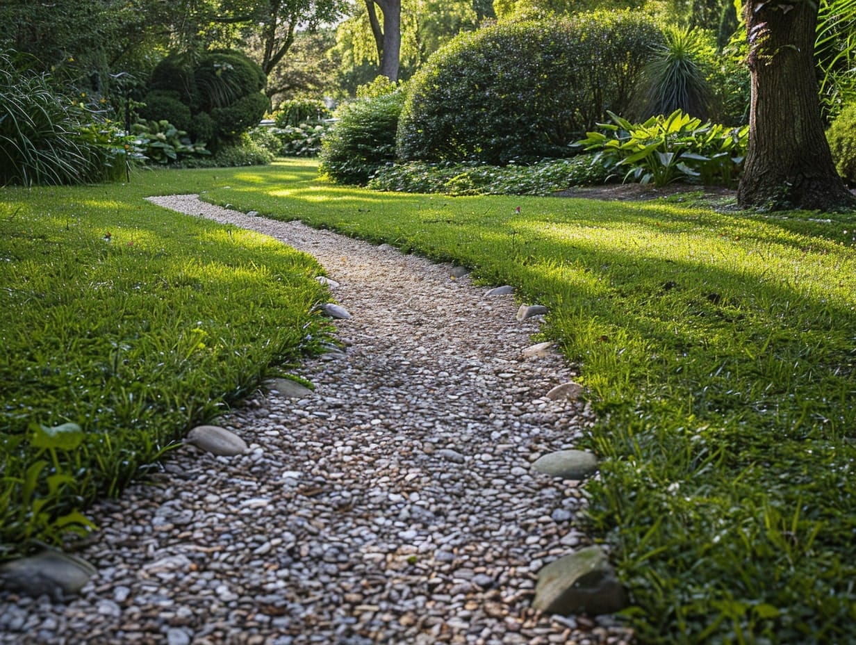 backyard pathway with Grass and Gravel Mix