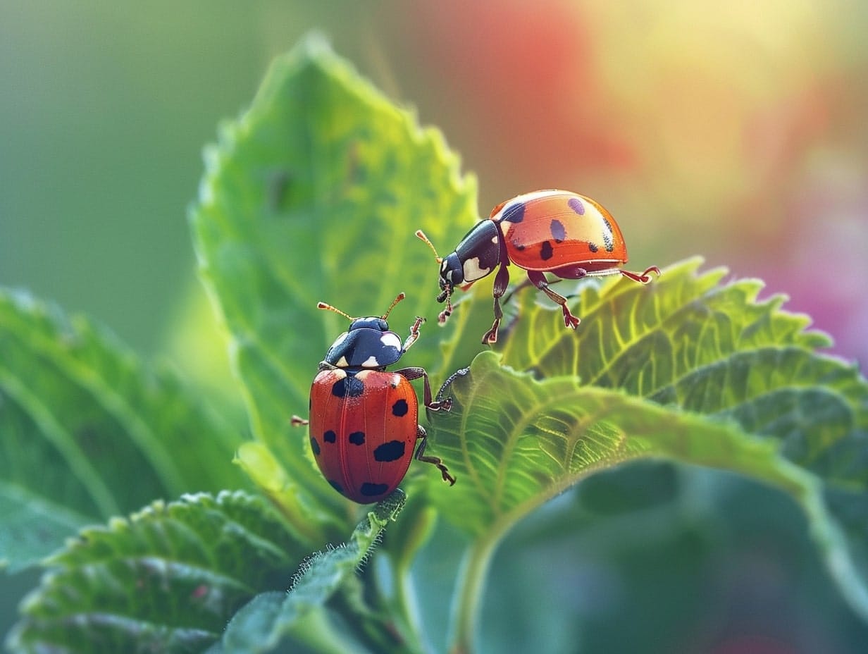 lady bugs on a plant in a backyard