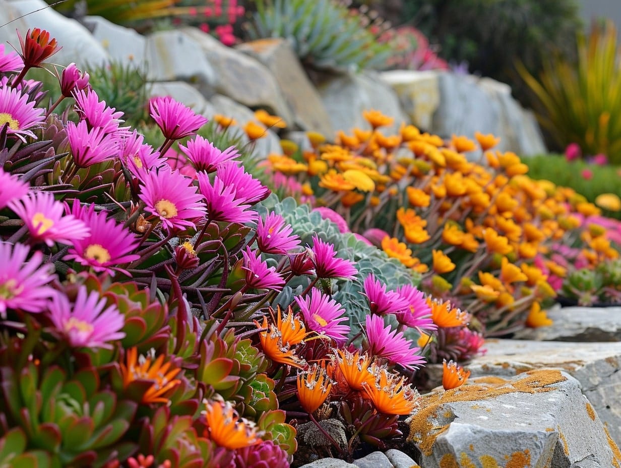 a backyard landscaped using ice plants