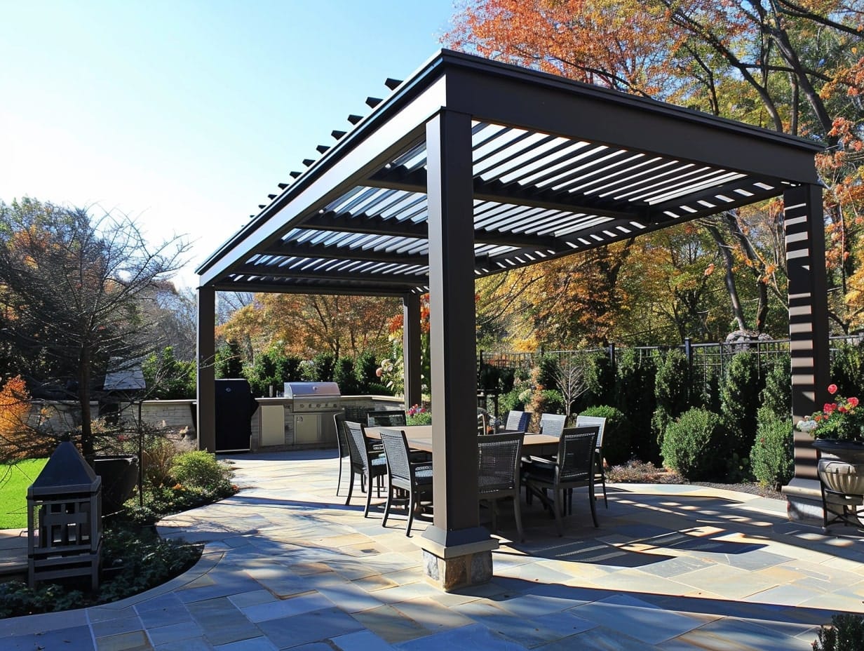 covered patio with a louvered roof system