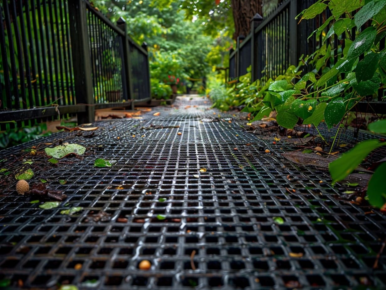 Metal Grid Pathway in a back garden