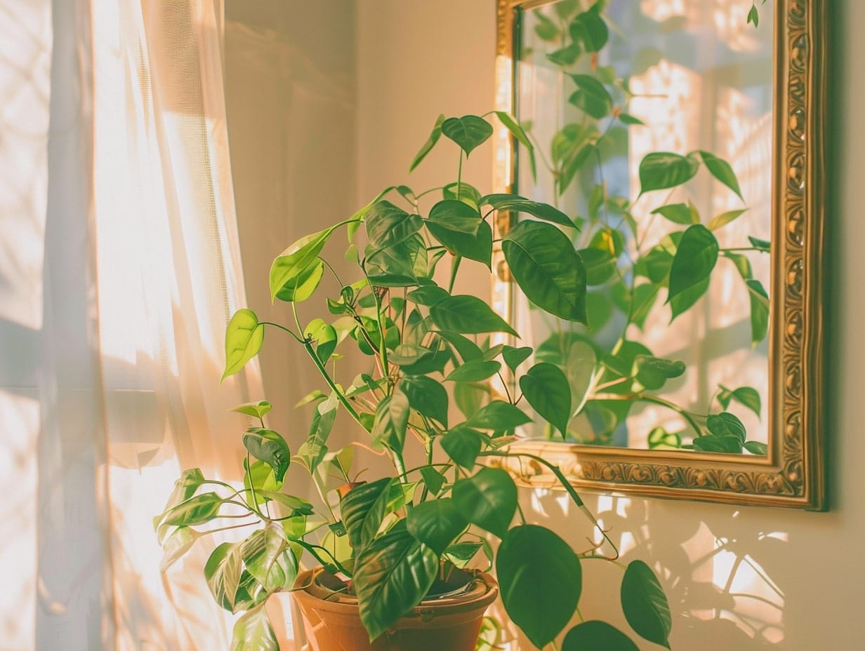 plant with a mirror behind it