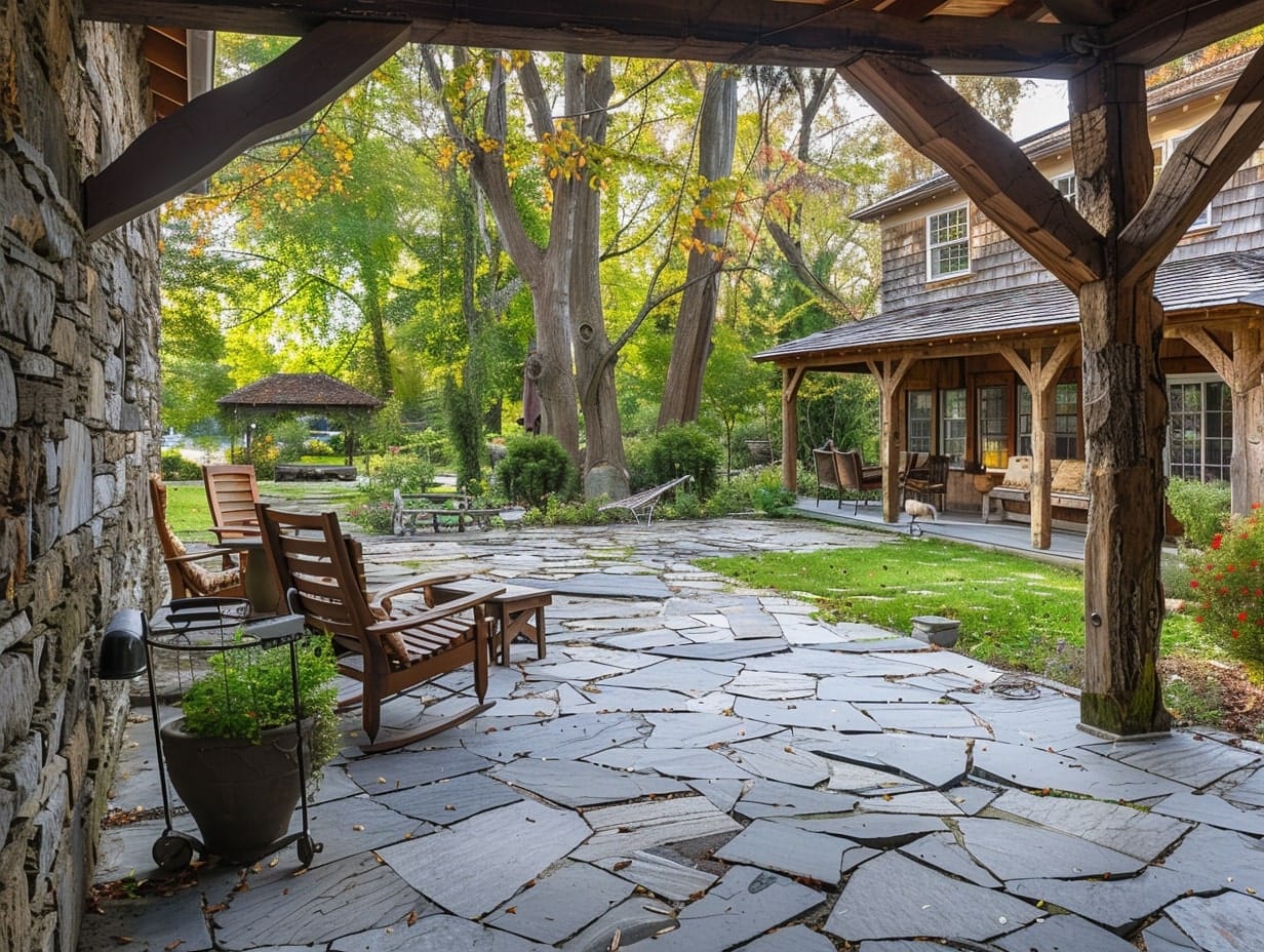 an open patio made of natural stone