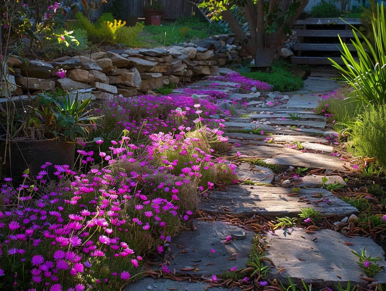 ice plants used as a backyard boundary