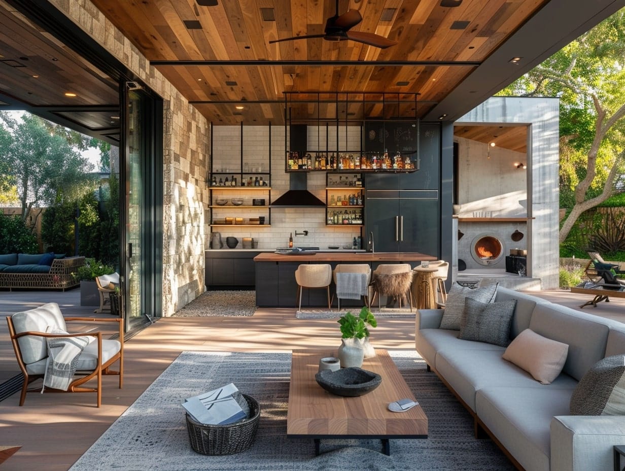 Outdoor Room with a Chic Kitchen and Bar