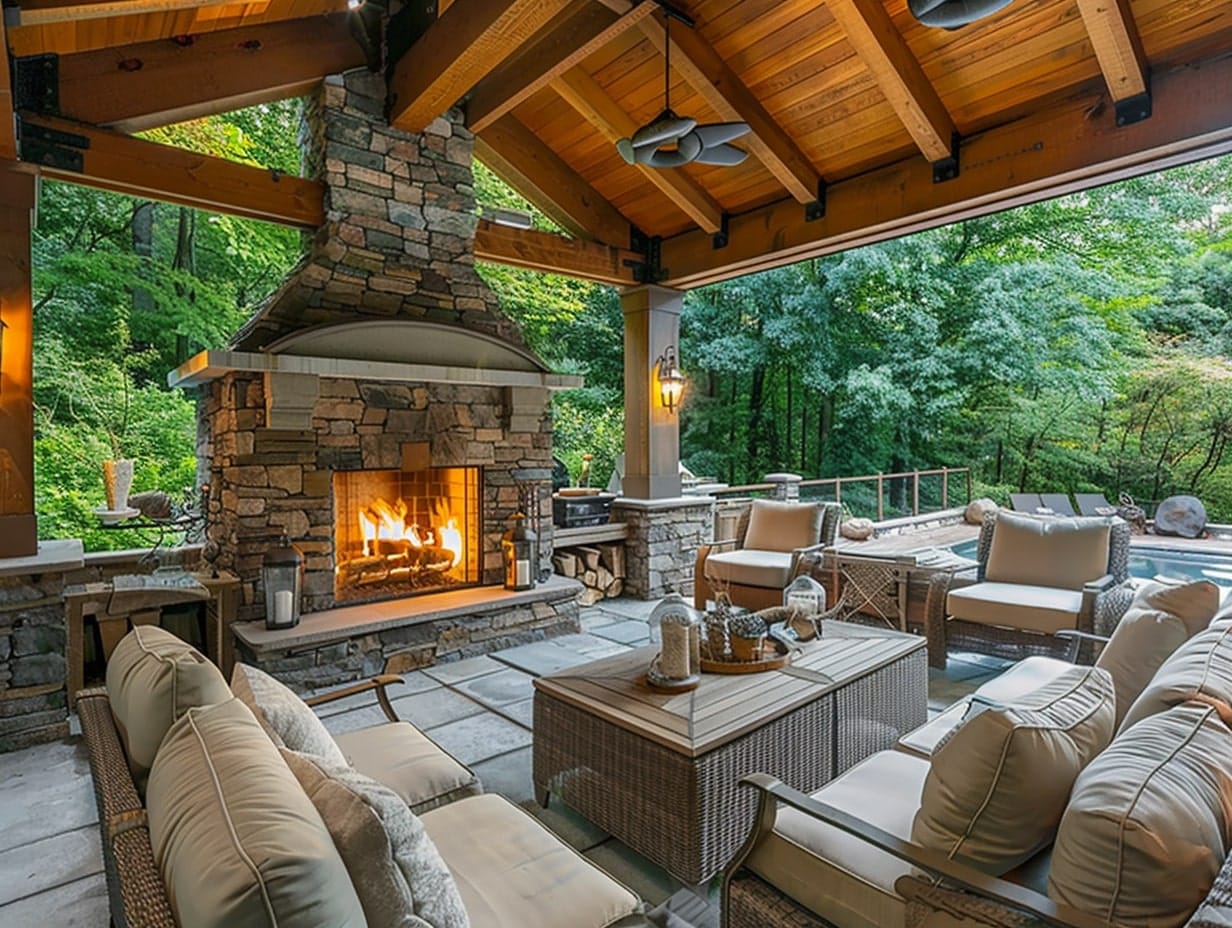 Outdoor Room with a Stylish Fireplace