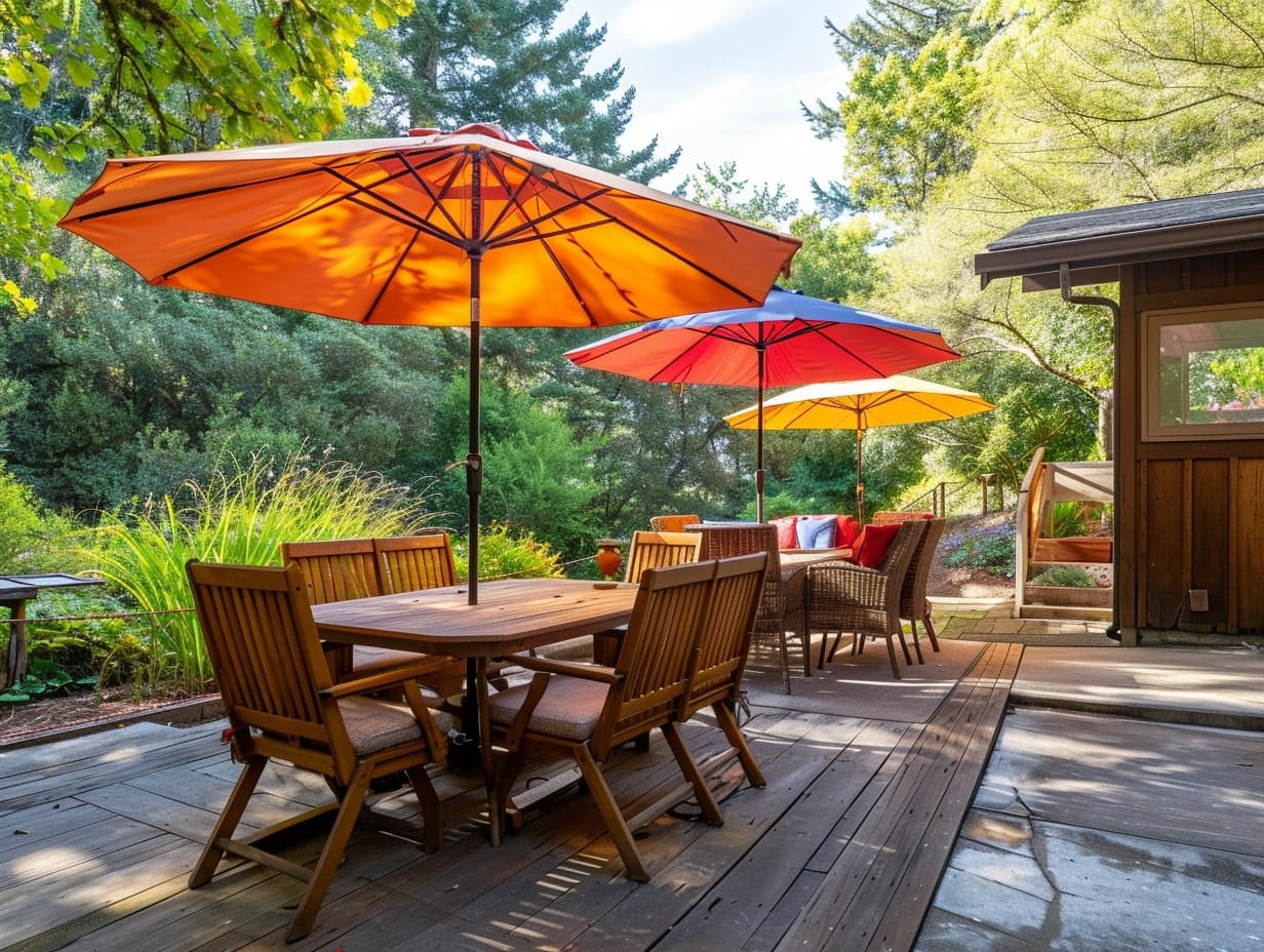 patio with an umbrella cluster