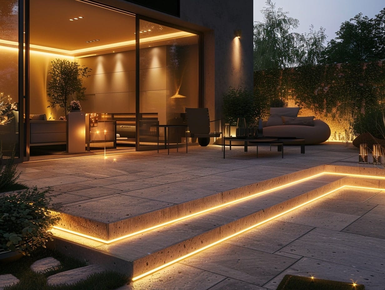 modern stylish patio with accent LED lighitng