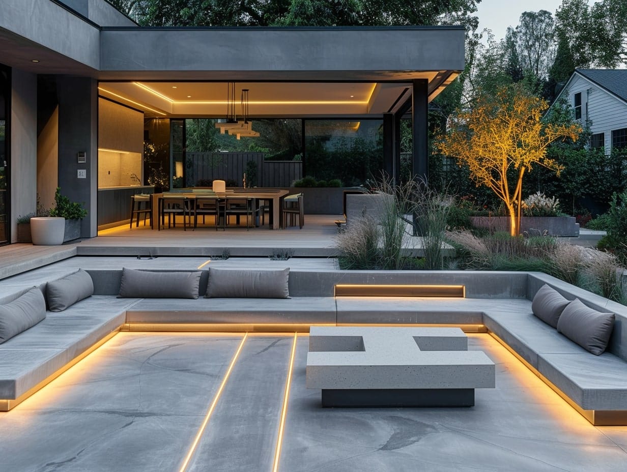 Modern Patio with Built-In Seating