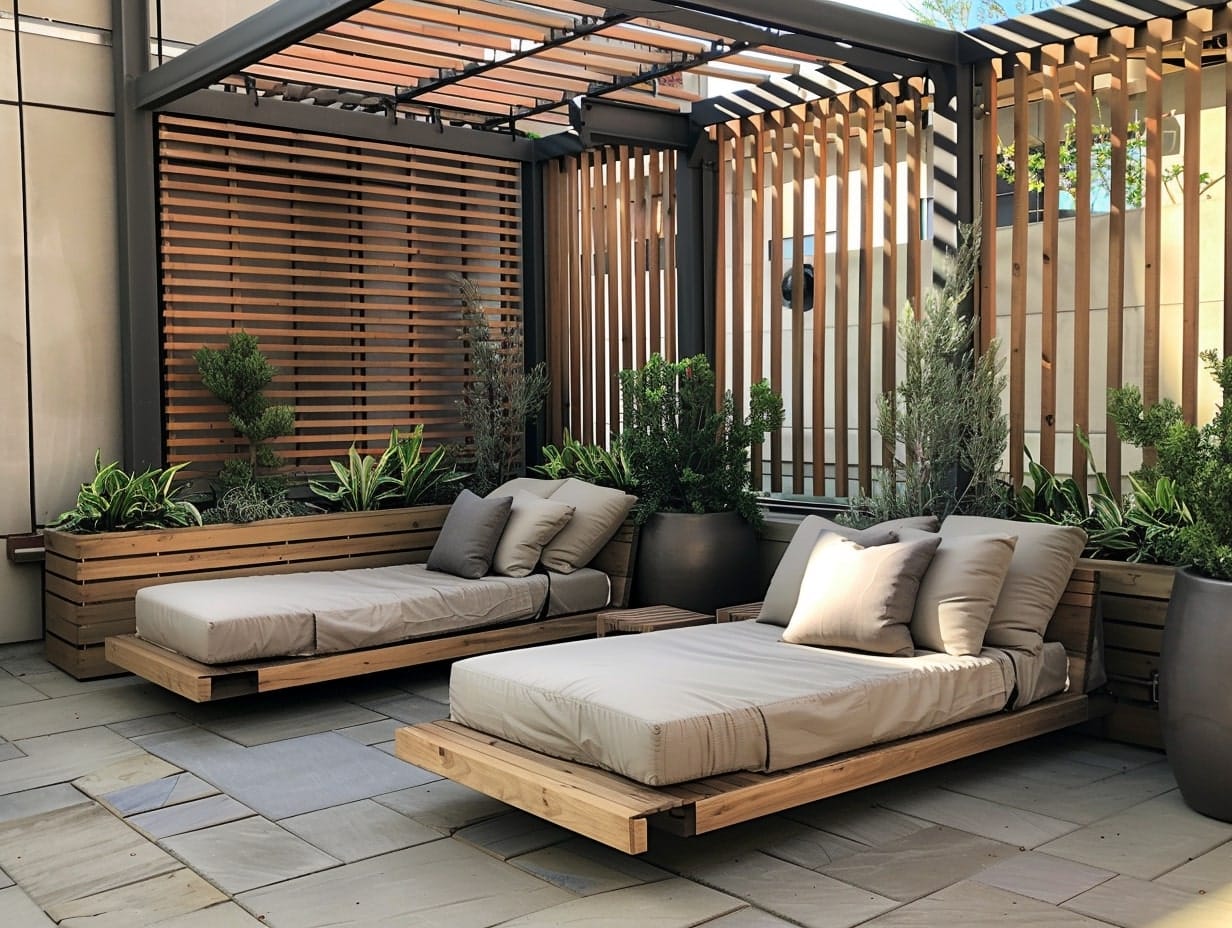 urban patio with daybeds