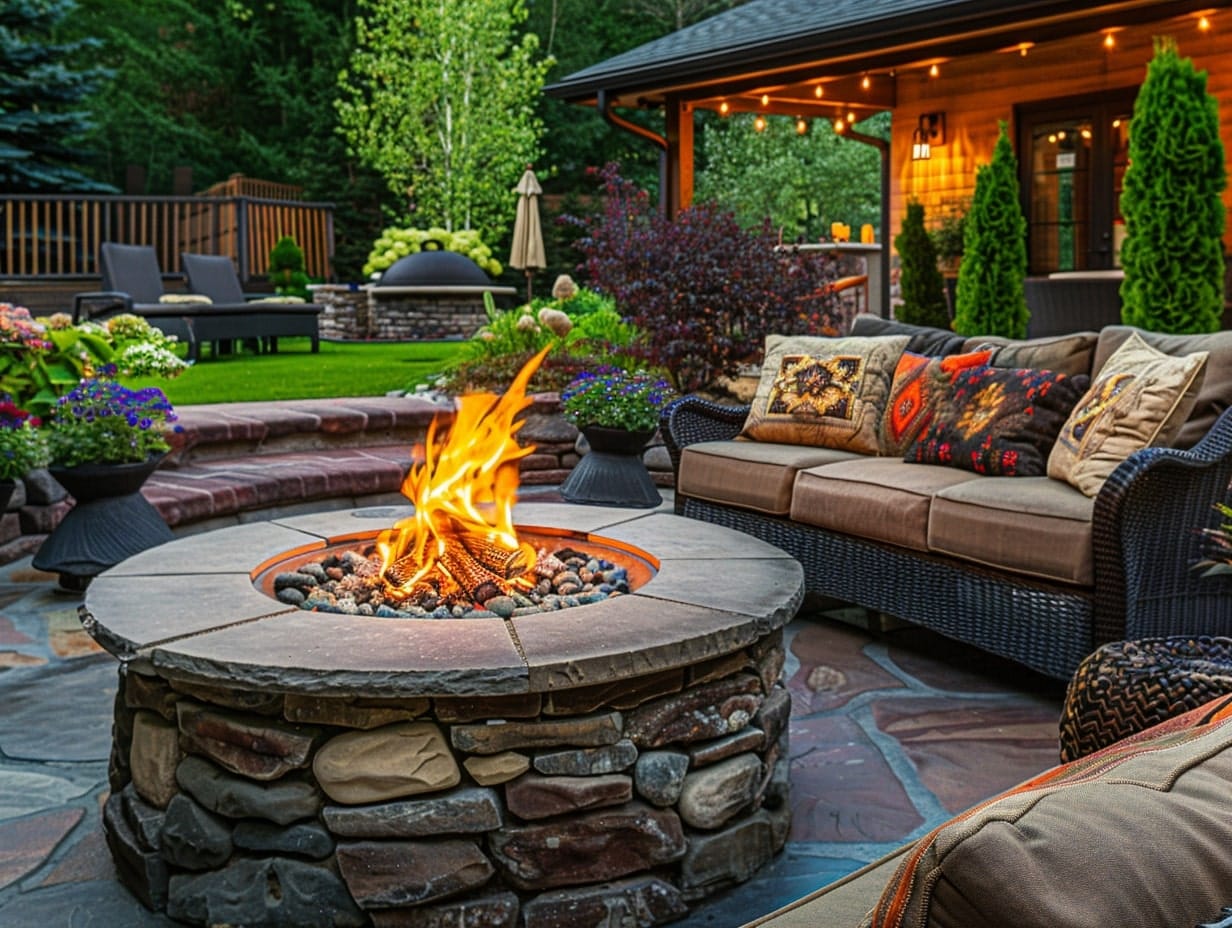 Patio with Fire Pit Centerpiece