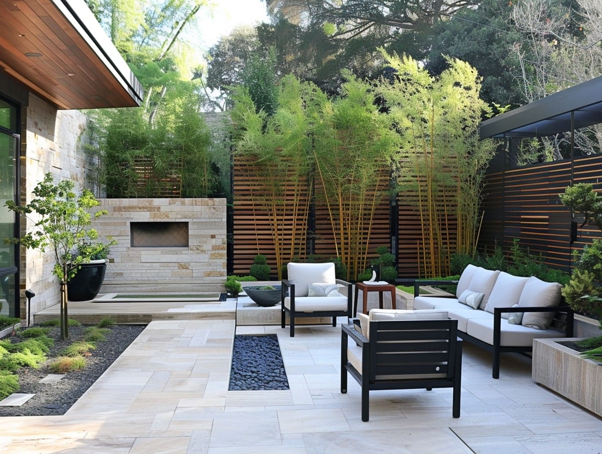 modern patio with privacy screens