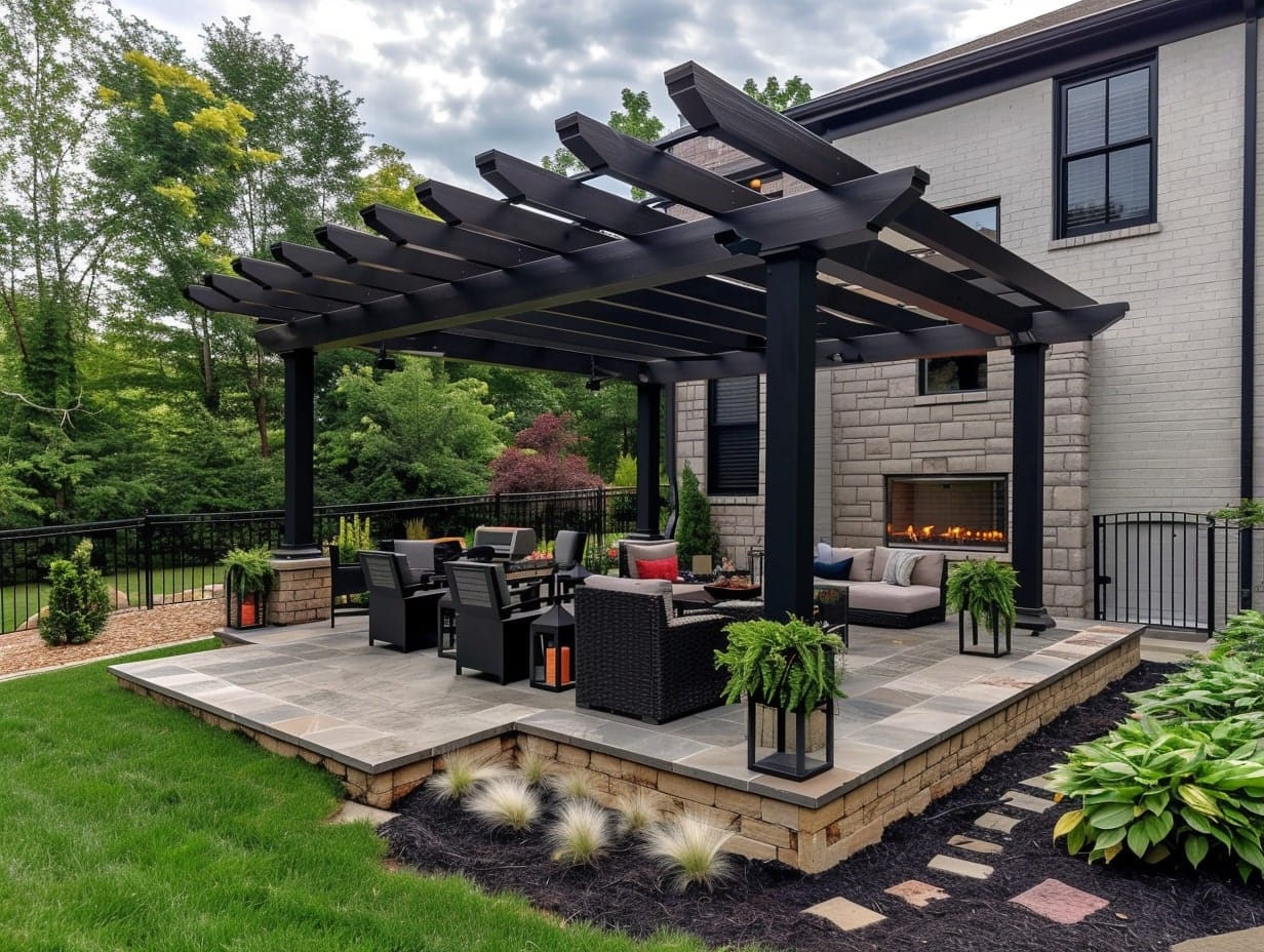 Pergola covered backyard patio