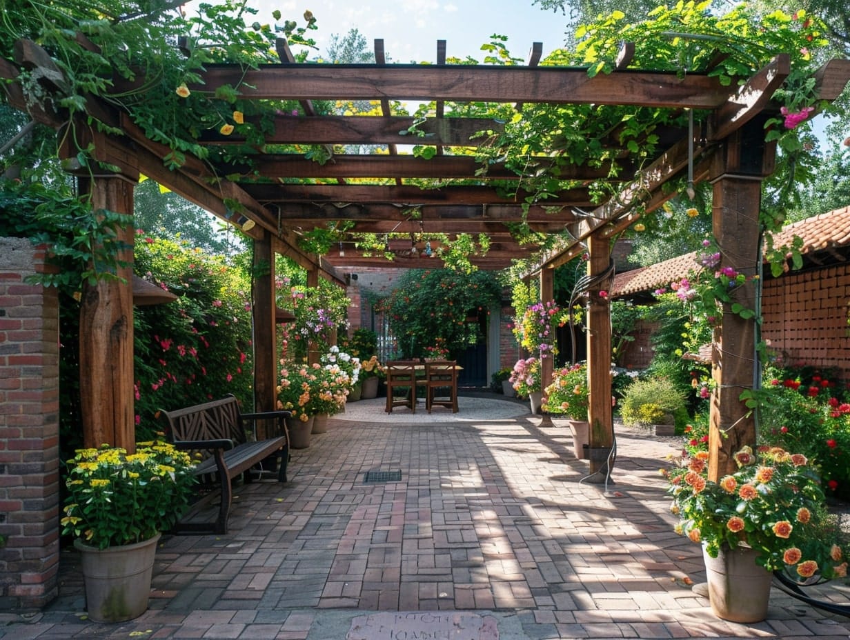 pergola with climbing plants in a patio