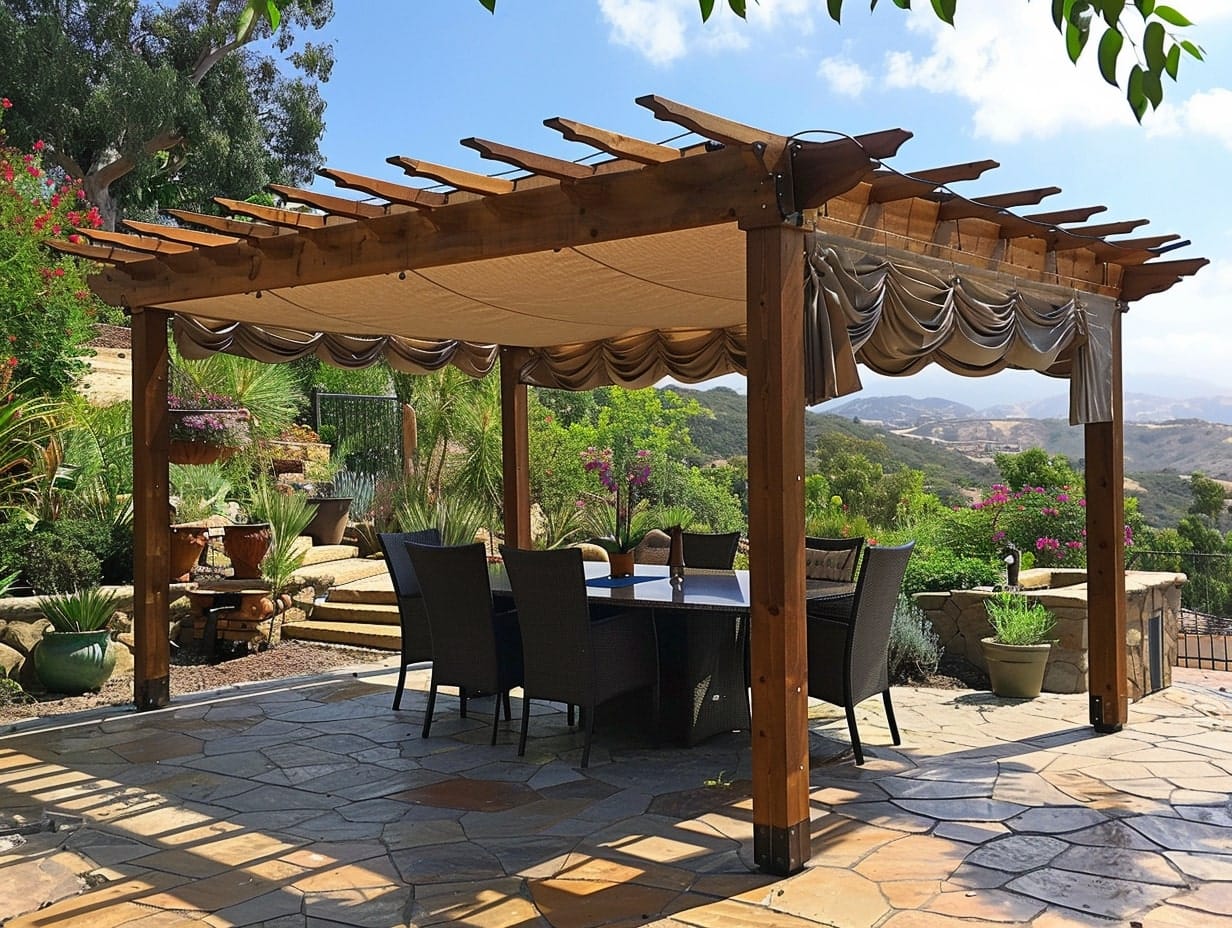 pergola with a retractable canopy in a patio