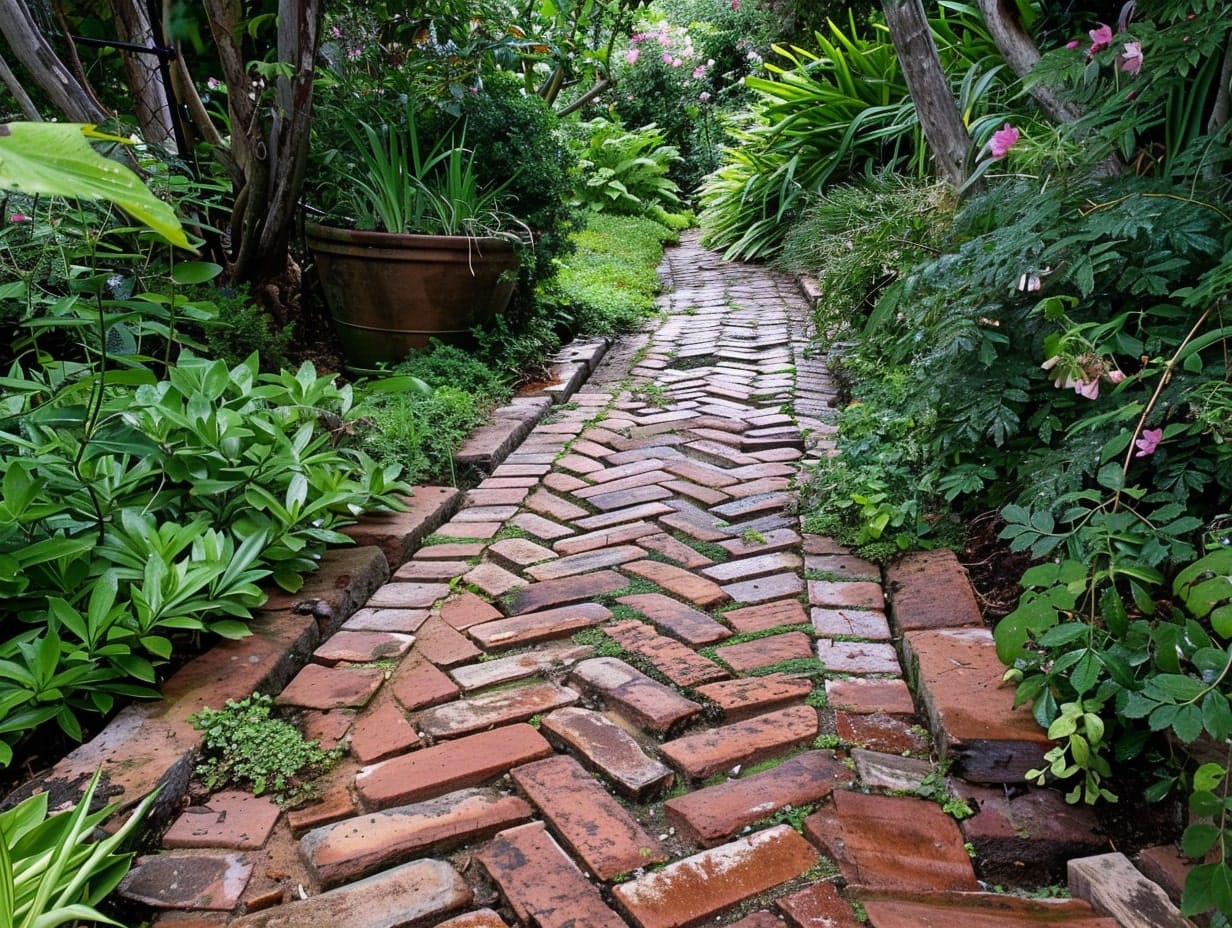 yard garden with Reclaimed Brick Path