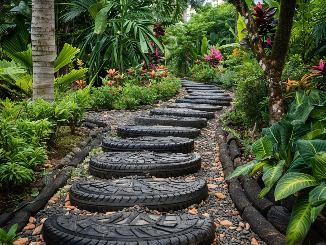 Backyard with Recycled Tire Path