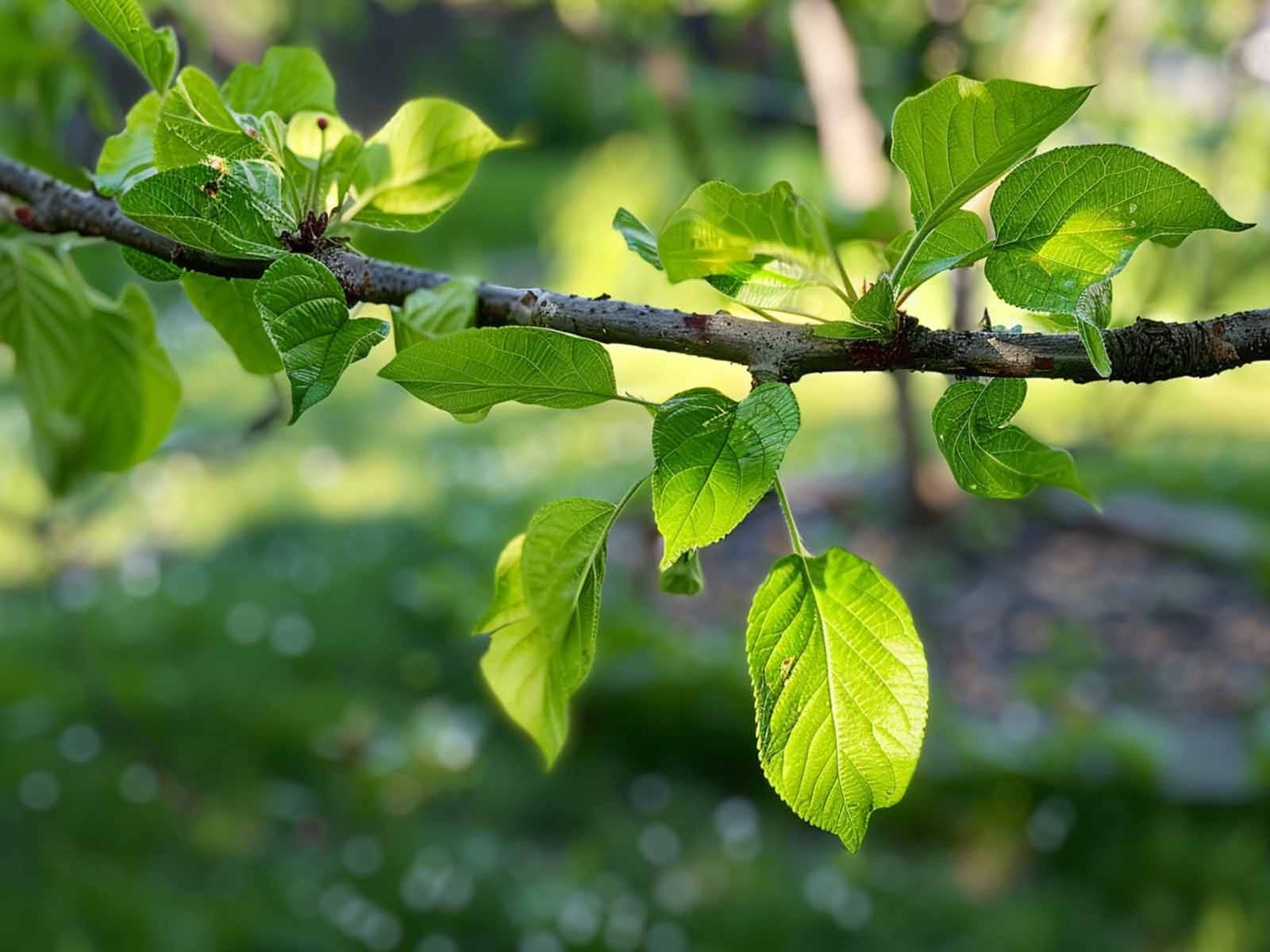 a tree branch in a backyard garden