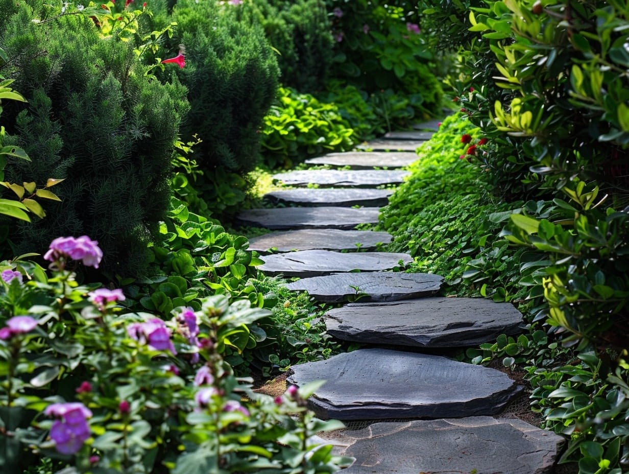 backyard pathway with Slate Stepping Stones