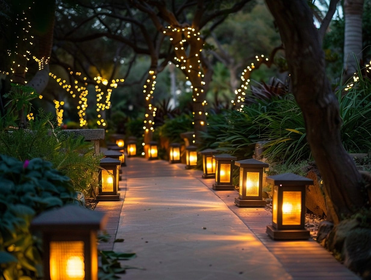 Solar-Powered Lights lighting a pathway in an outdoor wedding
