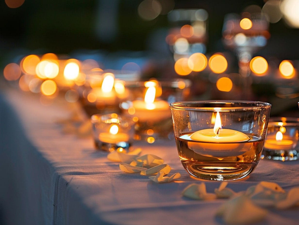 Tea Lights in Glass Holders on a wedding table