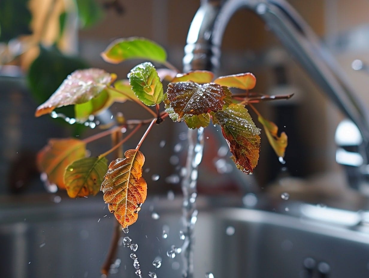 a browning leaf under tap water