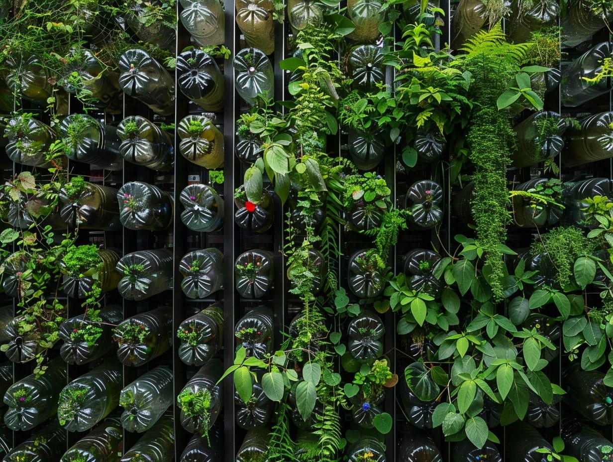 a vertical garden using plastic bottles