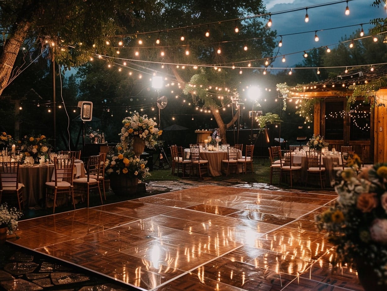 outdoor wedding dance floor made of water-resistant material