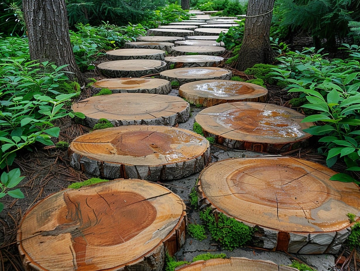 Wood Slice Pathways in a garden