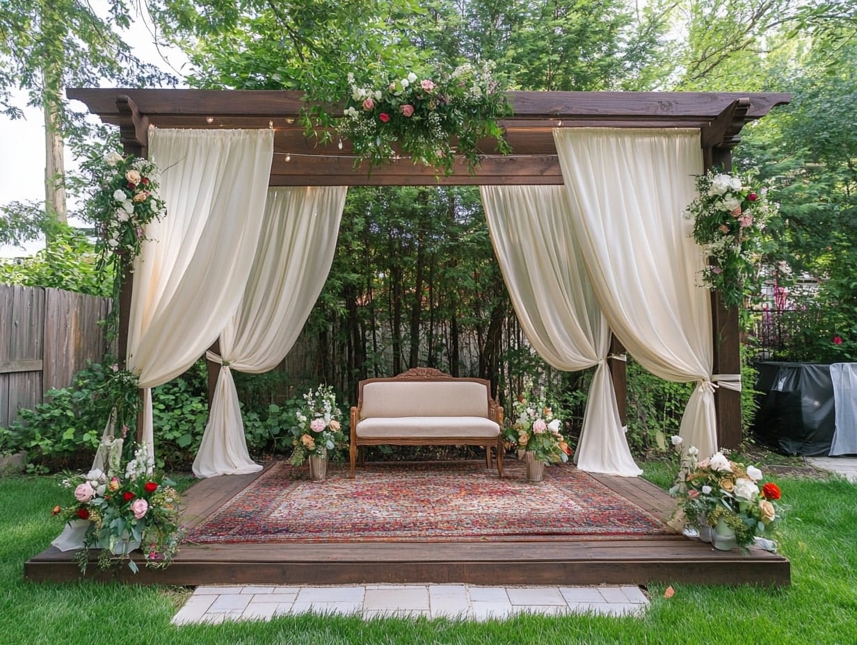 a backyard garden wedding stage