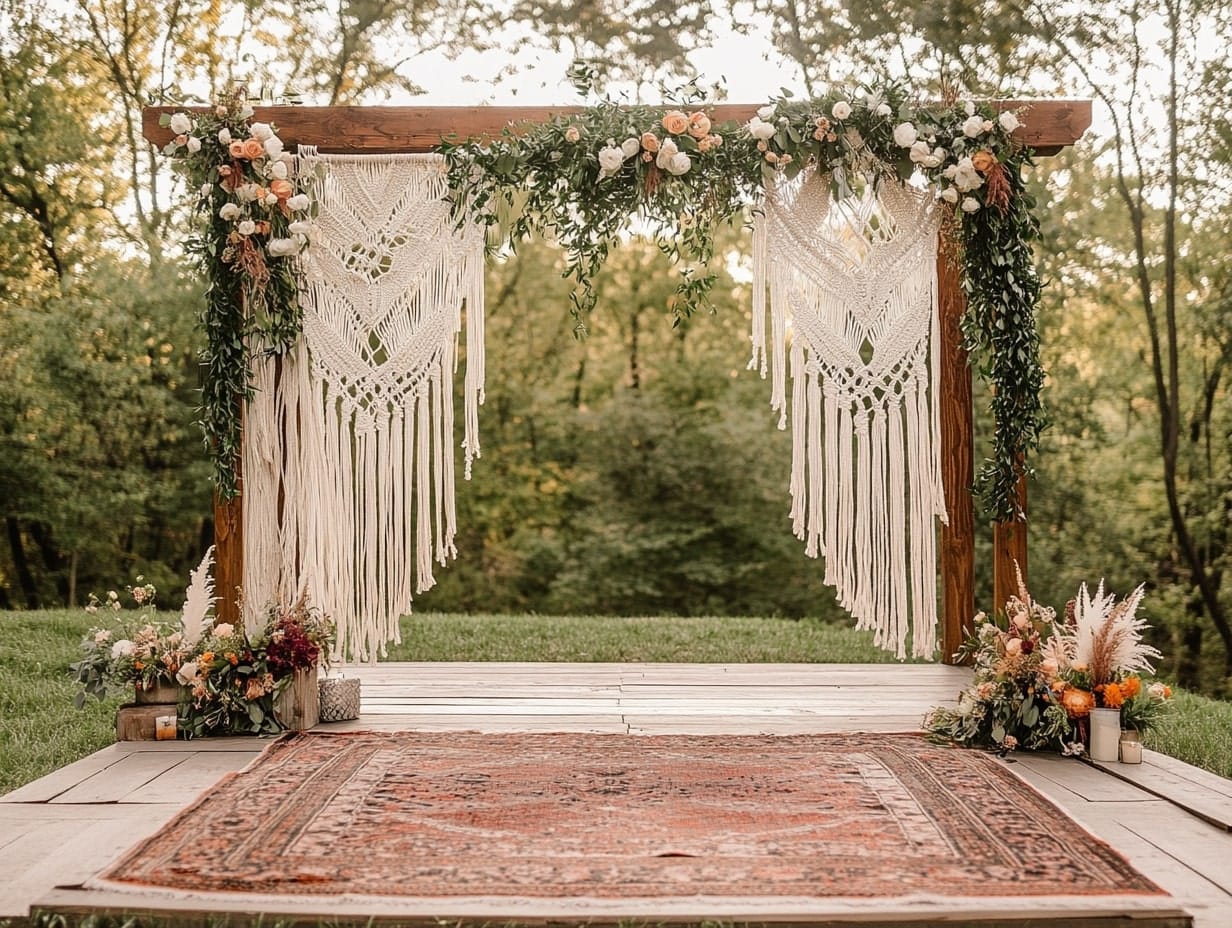 bohemian-style wedding stage with macramé