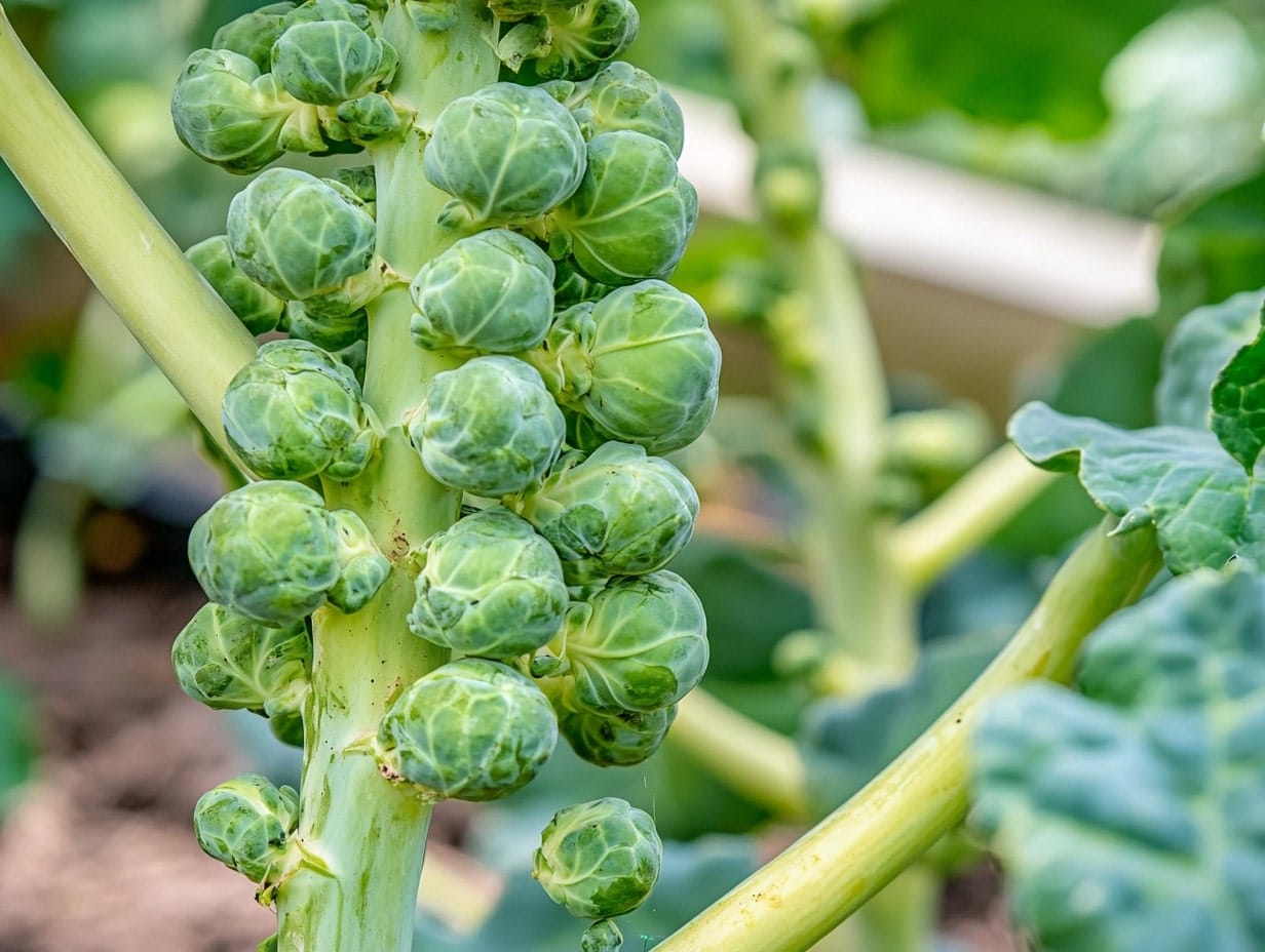 brussel sprouts growing in a garden