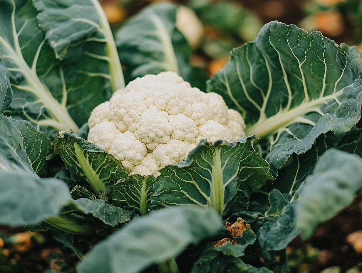 cauliflower growing in a garden