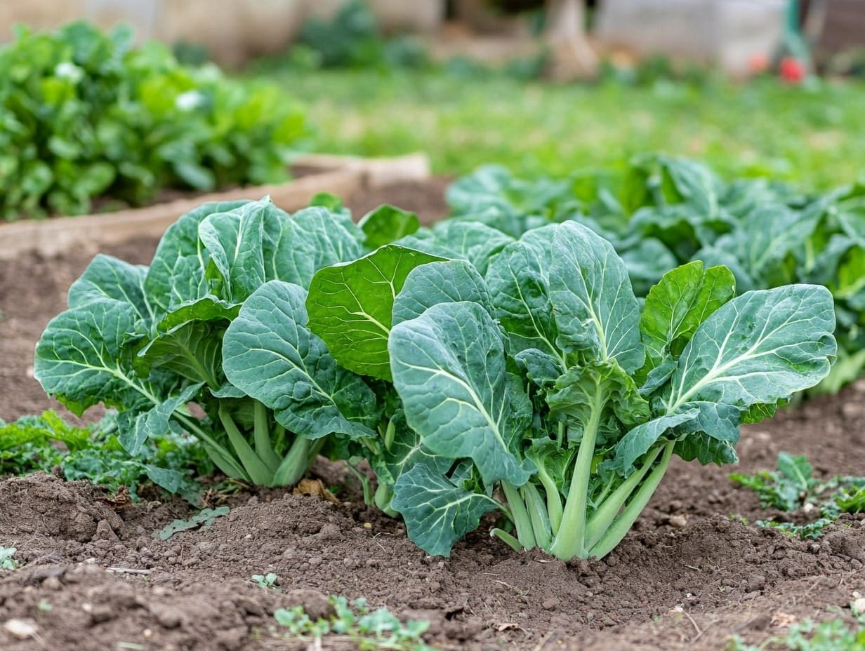 collard greens growing in a garden