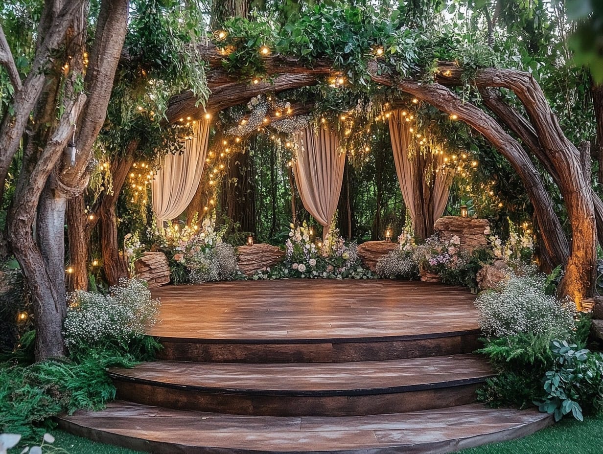 a fairytale forest themed wedding stage