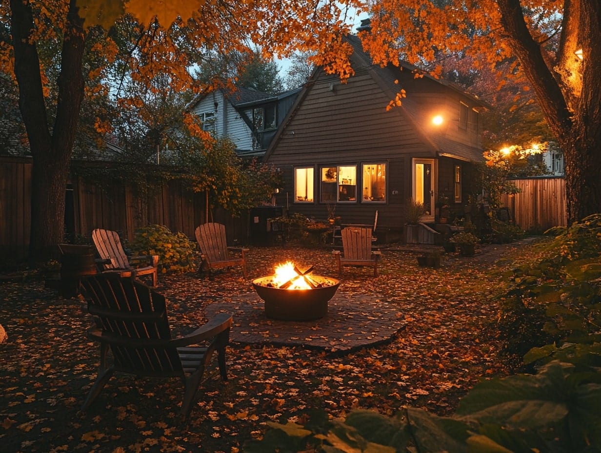 Fire Pit Lighting in a backyard in autumn