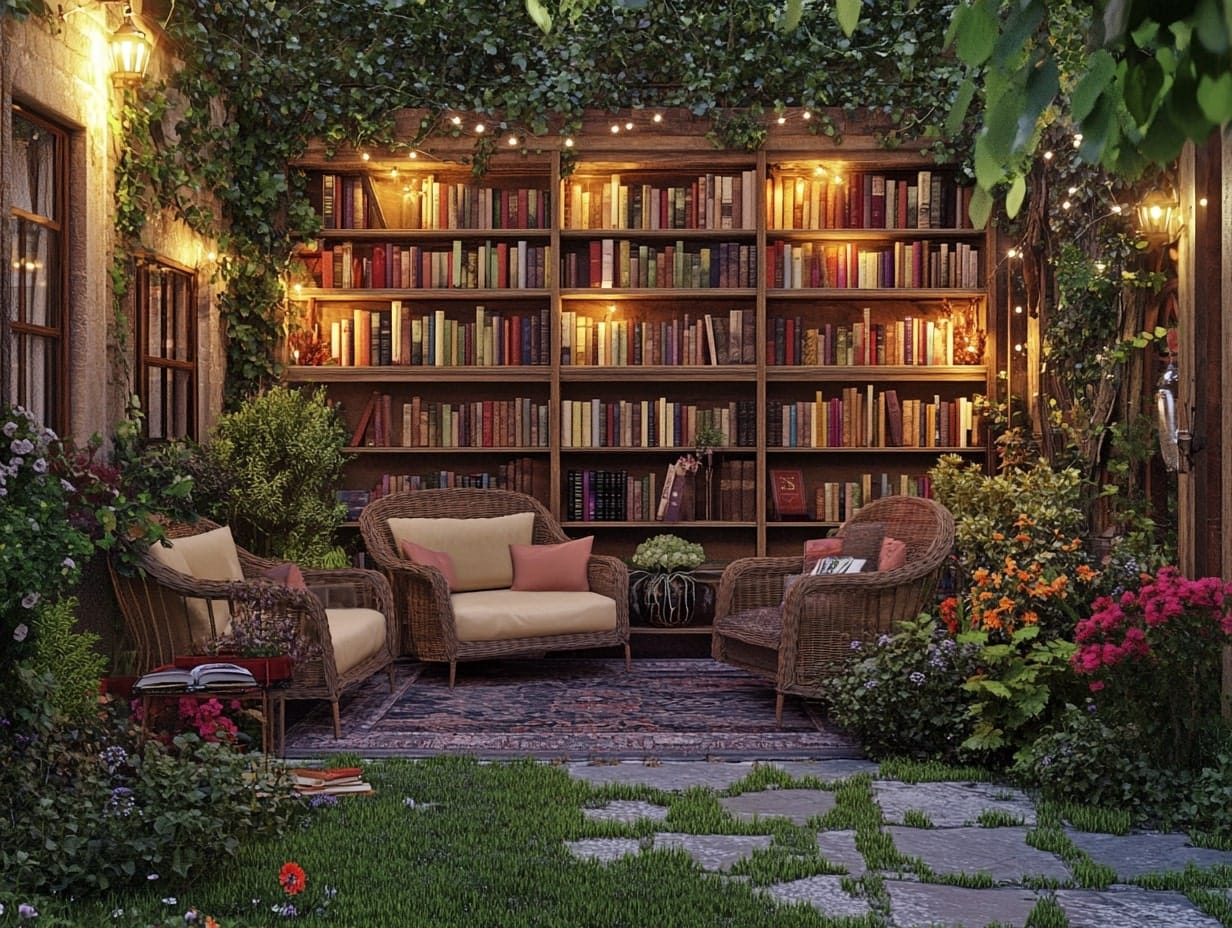 a garden library in the backyard