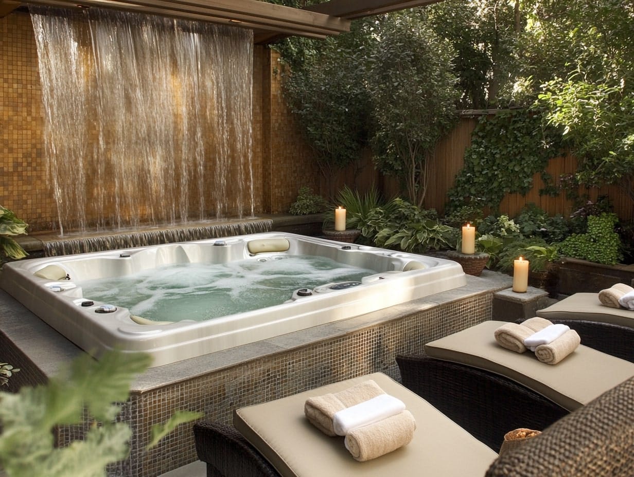 a garden spa retreat with hot tub