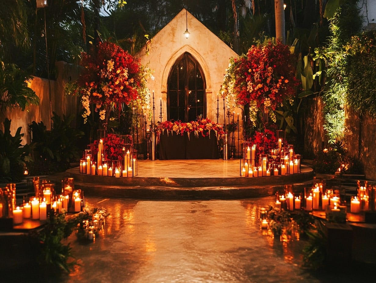 a gothic inspired wedding stage